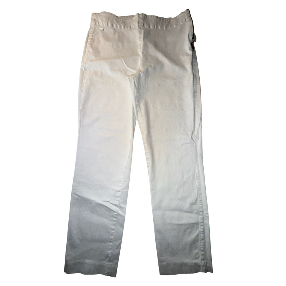 DKNY Womens White Side Zip Straight Leg Trousers Pants Size 14